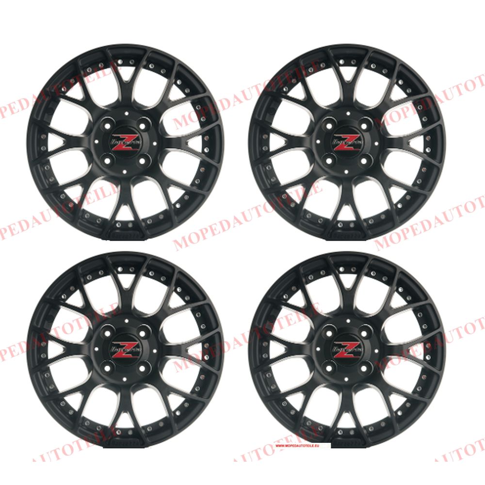 Jeu de 4 jantes noires de 14 pouces, Ligier (JS50 Ph1 / J50L Ph3 / JS60), Microcar (MGO4/MGO6)